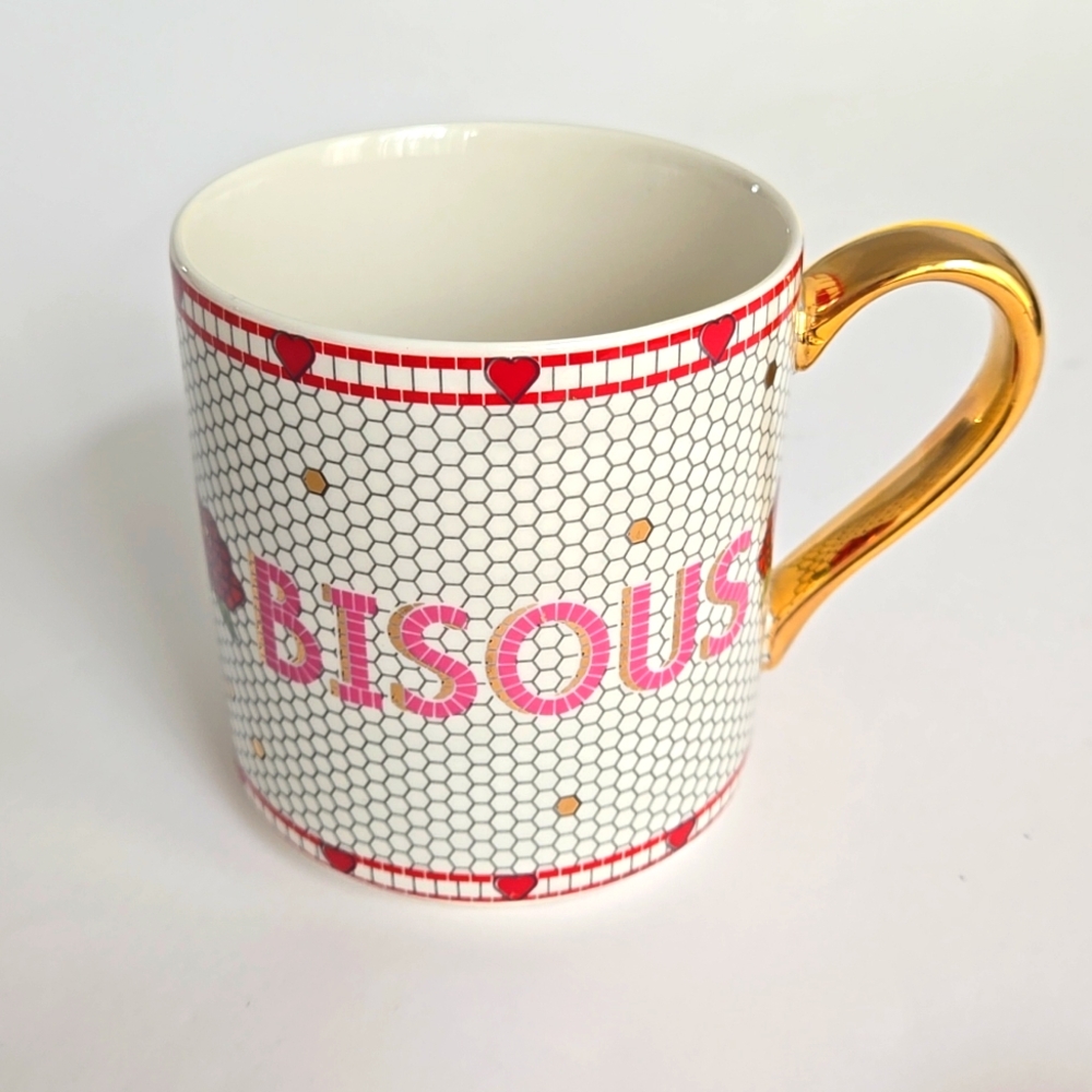 Anthropologie Bisous Mug - Bistro Tile Valentine Edition - New